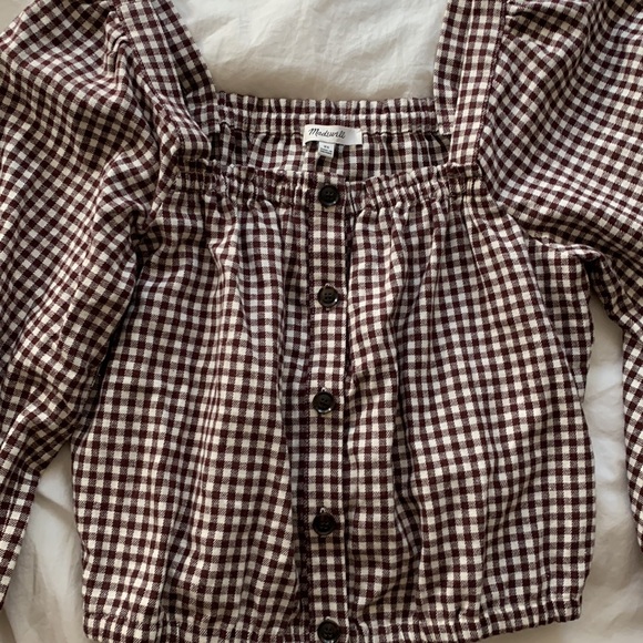 Madewell puff sleeve button front crop top - Picture 2 of 3